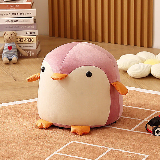 Contemporary Creative Kids Velvet Sponge Fireproof Board Penguin Shaped Low Stool Backrest Armless For Living Room