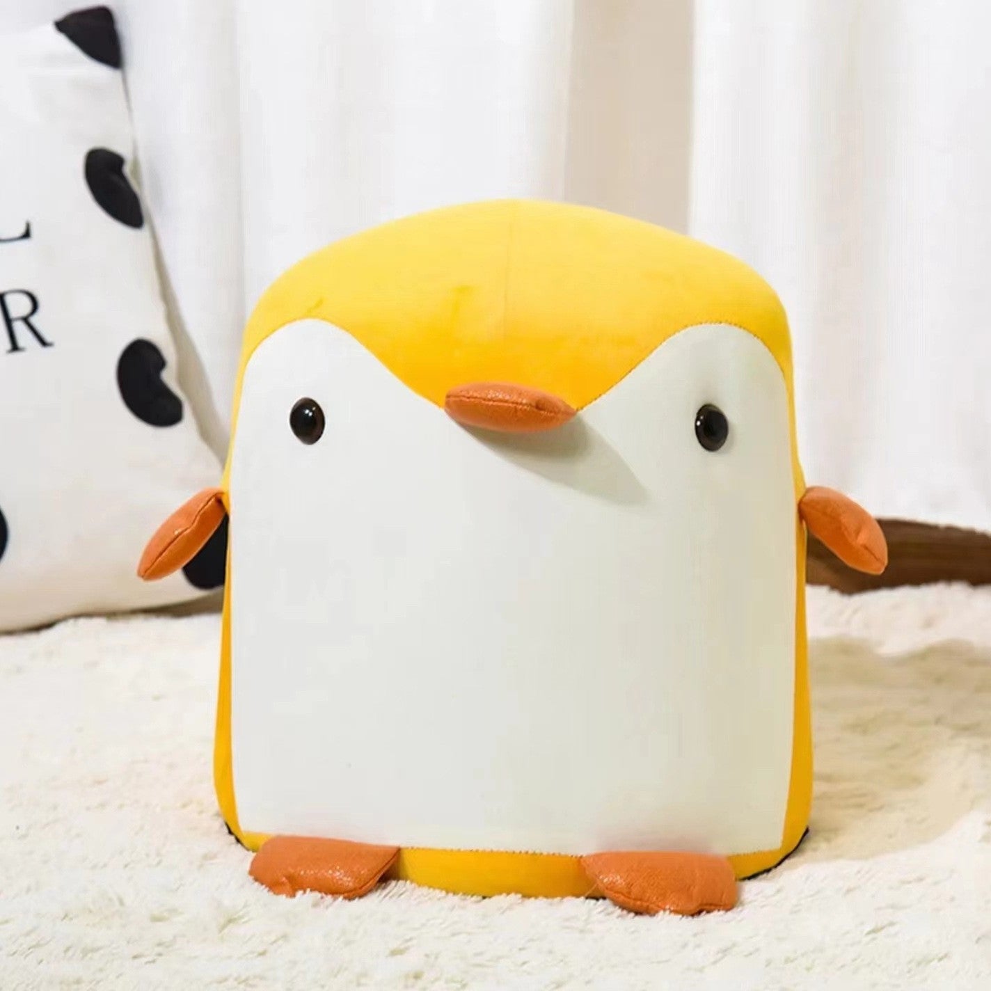 Contemporary Creative Kids Velvet Sponge Fireproof Board Penguin Shaped Low Stool Backrest Armless For Living Room