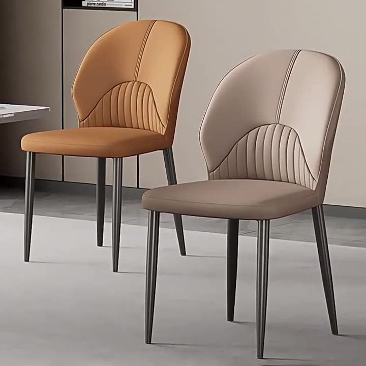 Modern Minimalist Faux Leather Sponge Carbon Steel Curve Dining Chair Backrest Armless For Dining Room