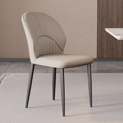 Modern Minimalist Faux Leather Sponge Carbon Steel Curve Dining Chair Backrest Armless For Dining Room