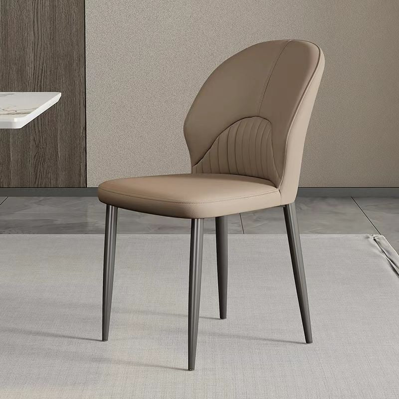 Modern Minimalist Faux Leather Sponge Carbon Steel Curve Dining Chair Backrest Armless For Dining Room
