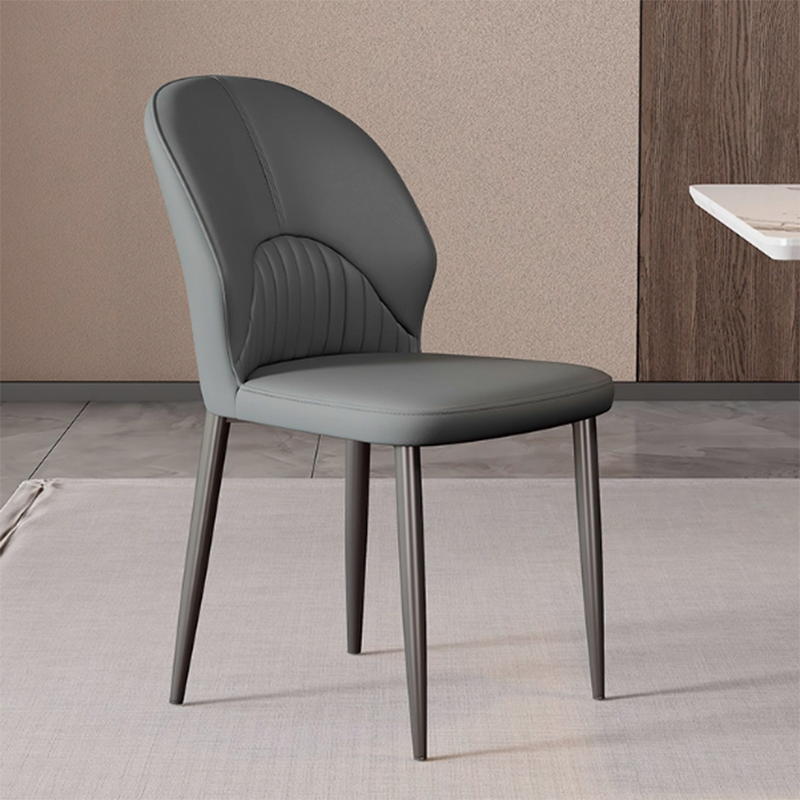 Modern Minimalist Faux Leather Sponge Carbon Steel Curve Dining Chair Backrest Armless For Dining Room
