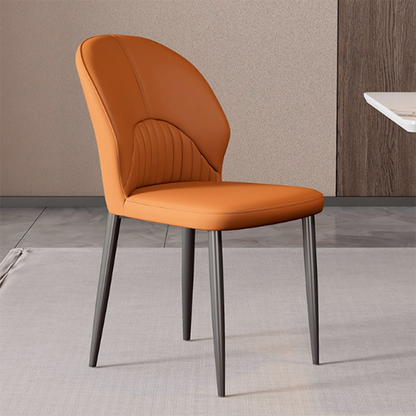Modern Minimalist Faux Leather Sponge Carbon Steel Curve Dining Chair Backrest Armless For Dining Room