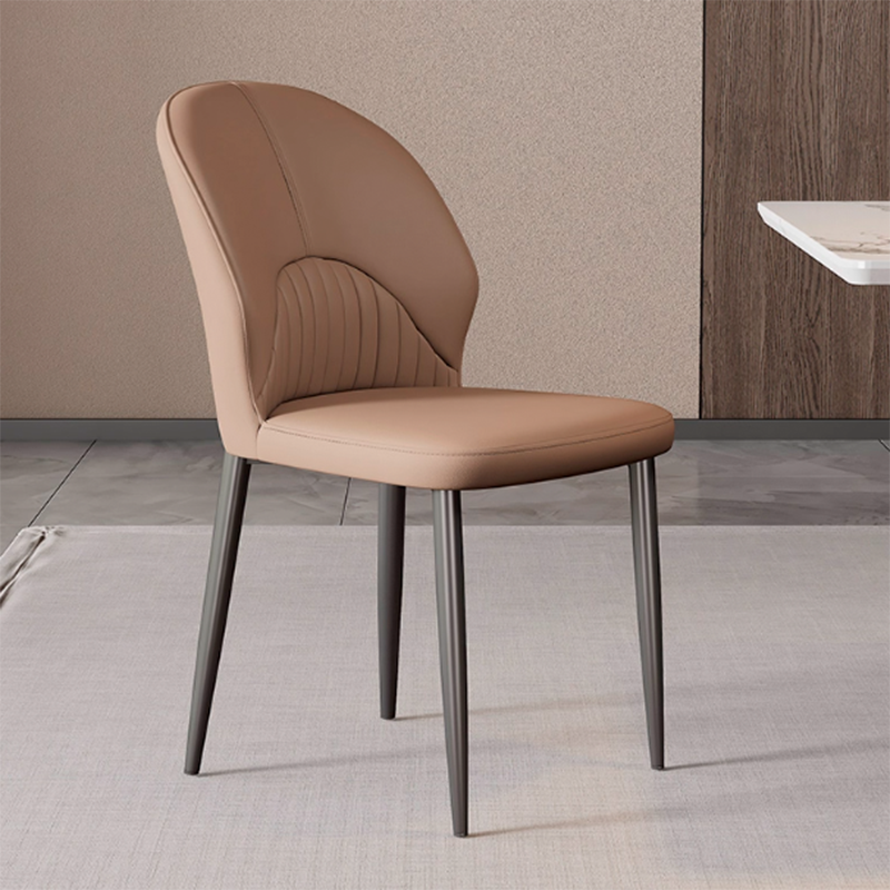 Modern Minimalist Faux Leather Sponge Carbon Steel Curve Dining Chair Backrest Armless For Dining Room