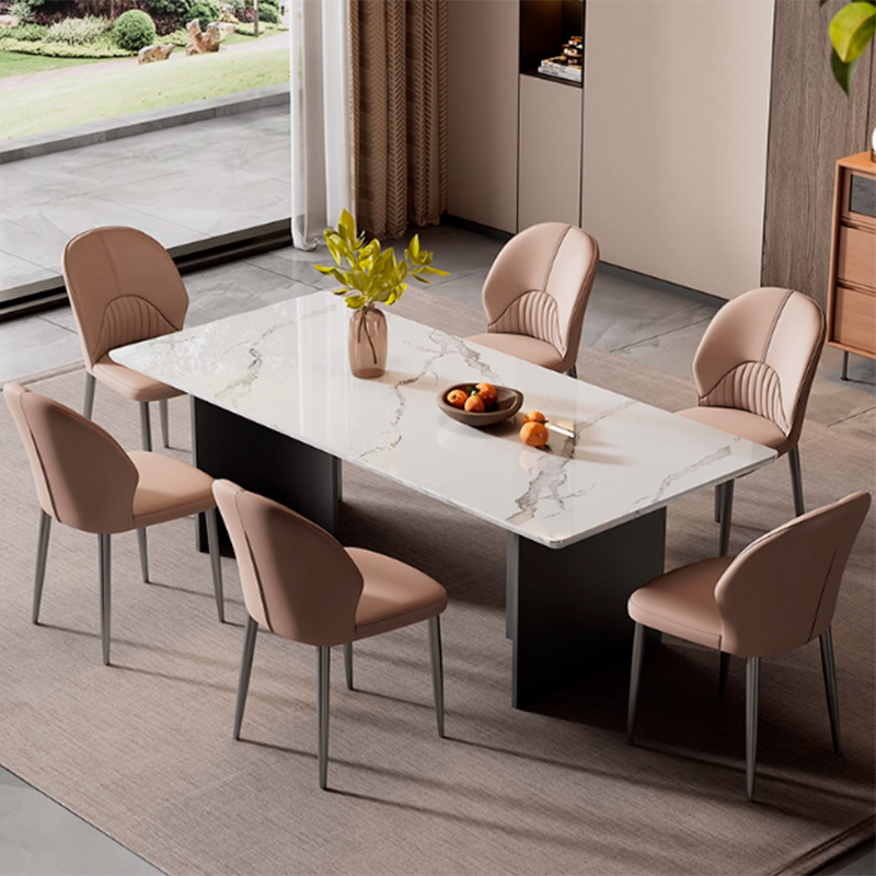 Modern Minimalist Faux Leather Sponge Carbon Steel Curve Dining Chair Backrest Armless For Dining Room