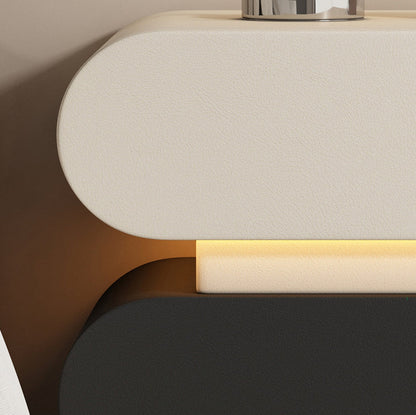 Contemporary Creative Stacked Rounded Rectangle Faux Leather Wood Sensor Light Nightstand 2-Drawer For Bedroom