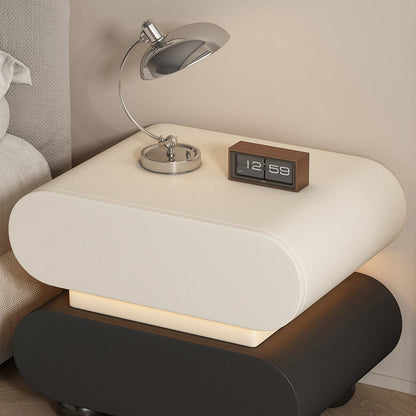 Contemporary Creative Stacked Rounded Rectangle Faux Leather Wood Sensor Light Nightstand 2-Drawer For Bedroom