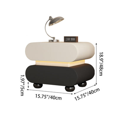 Contemporary Creative Stacked Rounded Rectangle Faux Leather Wood Sensor Light Nightstand 2-Drawer For Bedroom