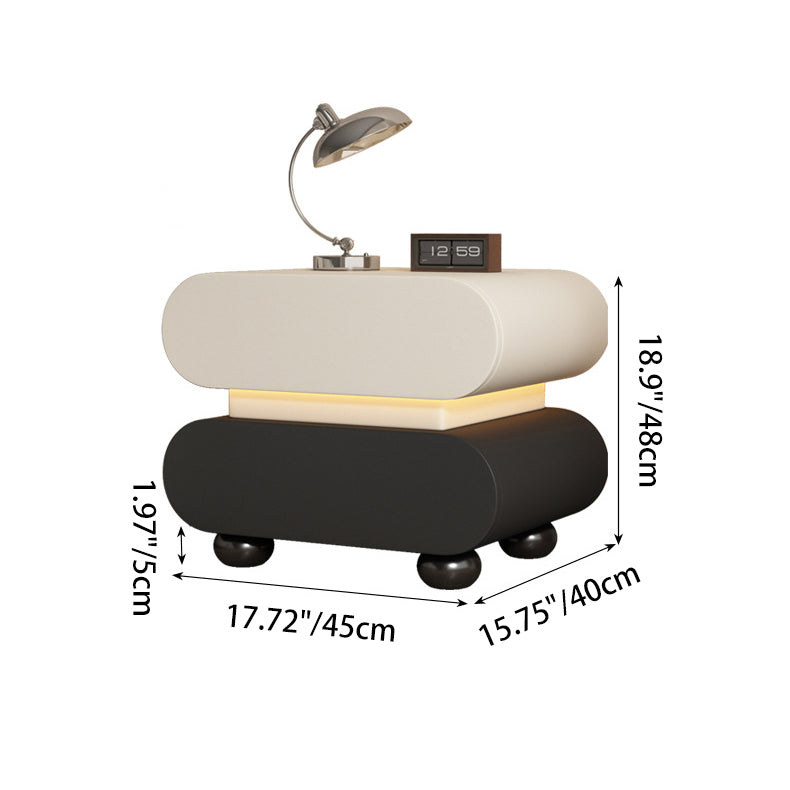 Contemporary Creative Stacked Rounded Rectangle Faux Leather Wood Sensor Light Nightstand 2-Drawer For Bedroom