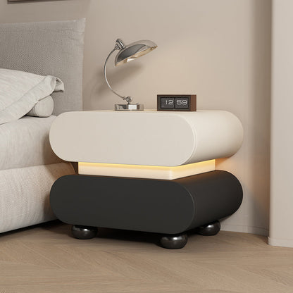 Contemporary Creative Stacked Rounded Rectangle Faux Leather Wood Sensor Light Nightstand 2-Drawer For Bedroom