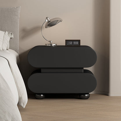 Contemporary Creative Stacked Rounded Rectangle Faux Leather Wood Sensor Light Nightstand 2-Drawer For Bedroom