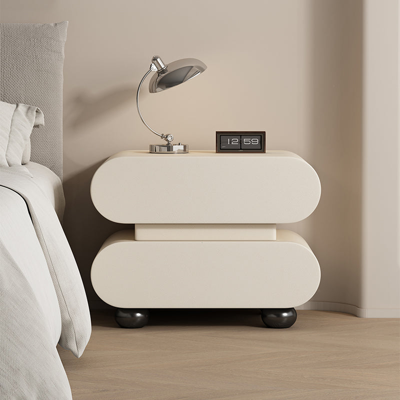 Contemporary Creative Stacked Rounded Rectangle Faux Leather Wood Sensor Light Nightstand 2-Drawer For Bedroom