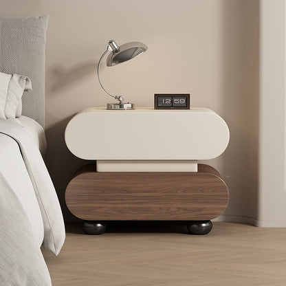 Contemporary Creative Stacked Rounded Rectangle Faux Leather Wood Sensor Light Nightstand 2-Drawer For Bedroom