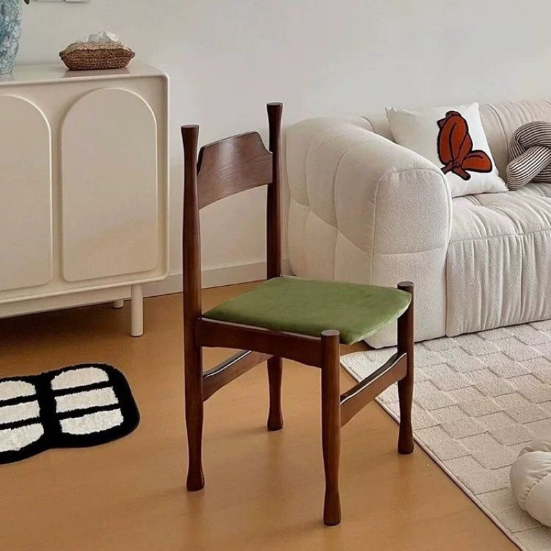 Modern Minimalist Velvet Sponge Rubberwood Solid Wood Multi-layer Board Curve Dining Chair Backrest Armless For Dining Room
