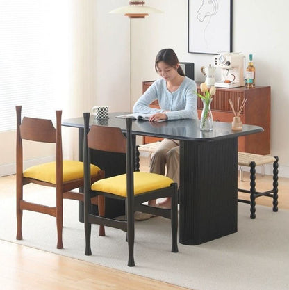 Modern Minimalist Velvet Sponge Rubberwood Solid Wood Multi-layer Board Curve Dining Chair Backrest Armless For Dining Room