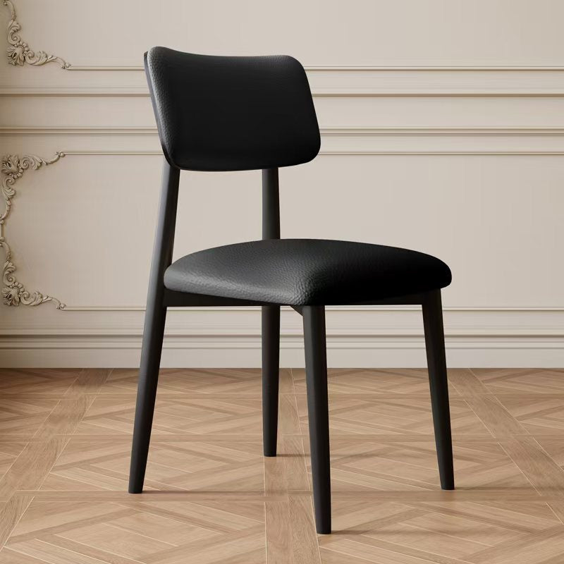 Traditional Vintage Faux Leather Wood Sponge Curve Dining Chair Backrest Armless For Dining Room