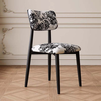 Traditional Vintage Faux Leather Wood Sponge Curve Dining Chair Backrest Armless For Dining Room