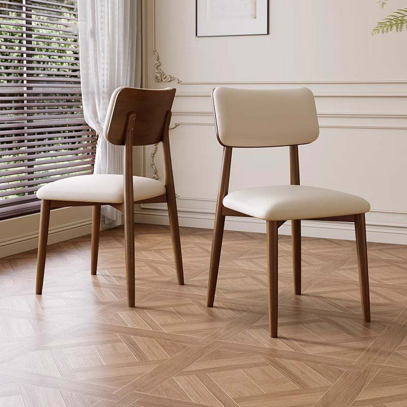 Traditional Vintage Faux Leather Wood Sponge Curve Dining Chair Backrest Armless For Dining Room