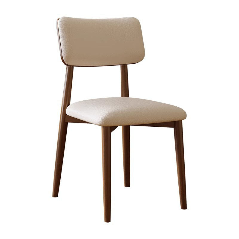 Traditional Vintage Faux Leather Wood Sponge Curve Dining Chair Backrest Armless For Dining Room