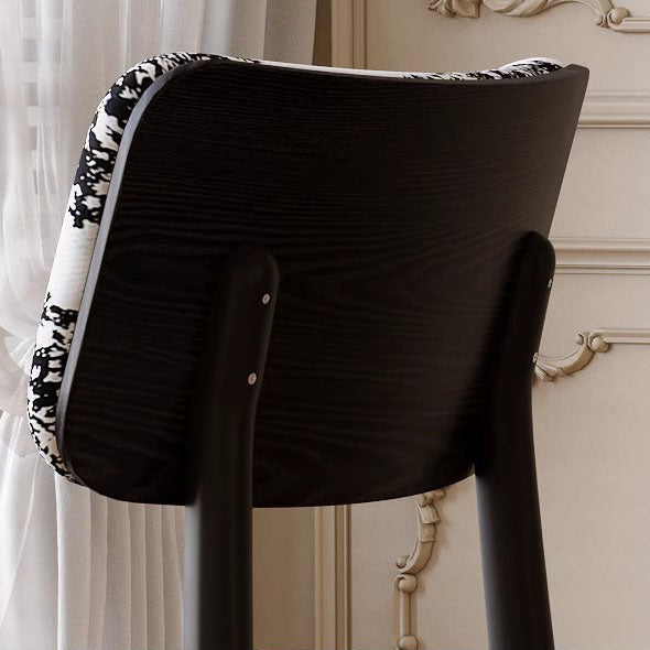 Traditional Vintage Faux Leather Wood Sponge Curve Dining Chair Backrest Armless For Dining Room