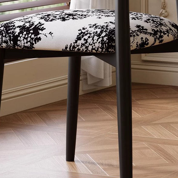 Traditional Vintage Faux Leather Wood Sponge Curve Dining Chair Backrest Armless For Dining Room