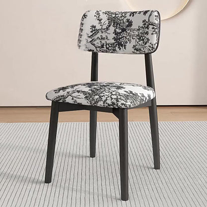 Traditional Vintage Faux Leather Wood Sponge Curve Dining Chair Backrest Armless For Dining Room