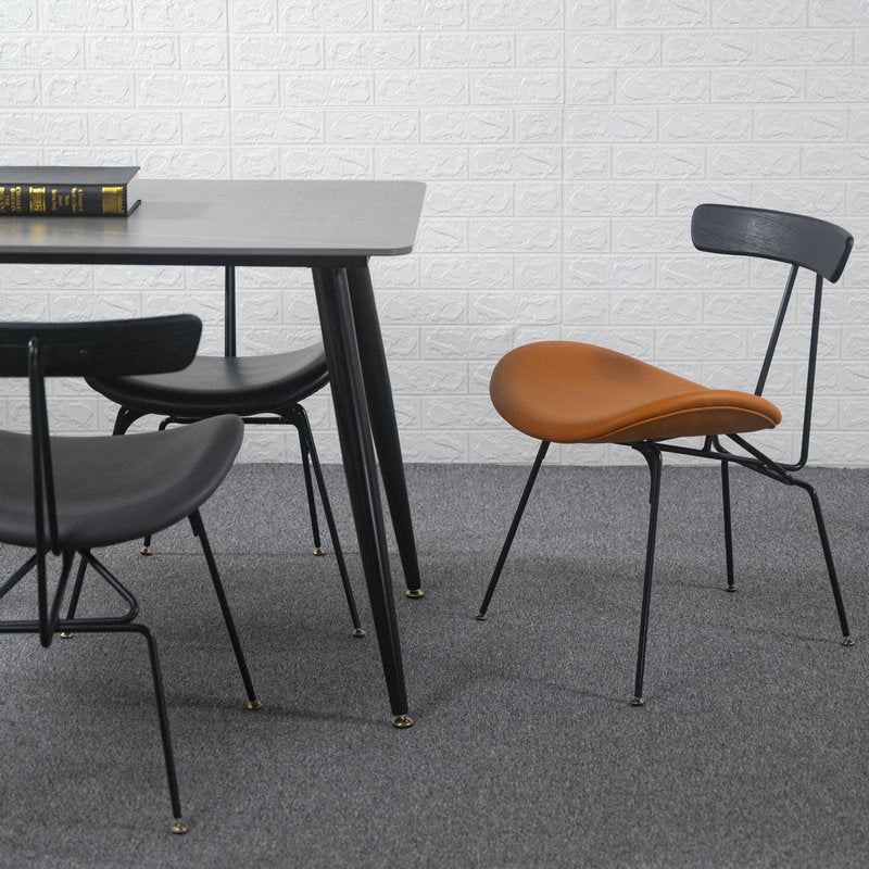 Contemporary Industrial Iron Wood Leather Ants Dining Chair Backrest Armless For Dining Room