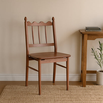 Traditional Vintage Cherry Wood Waveform Dining Chair Backrest Armless For Dining Room