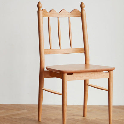 Traditional Vintage Cherry Wood Waveform Dining Chair Backrest Armless For Dining Room