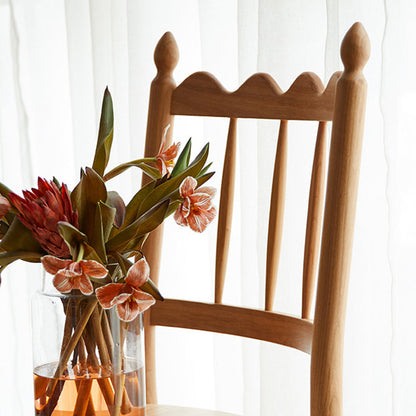 Traditional Vintage Cherry Wood Waveform Dining Chair Backrest Armless For Dining Room