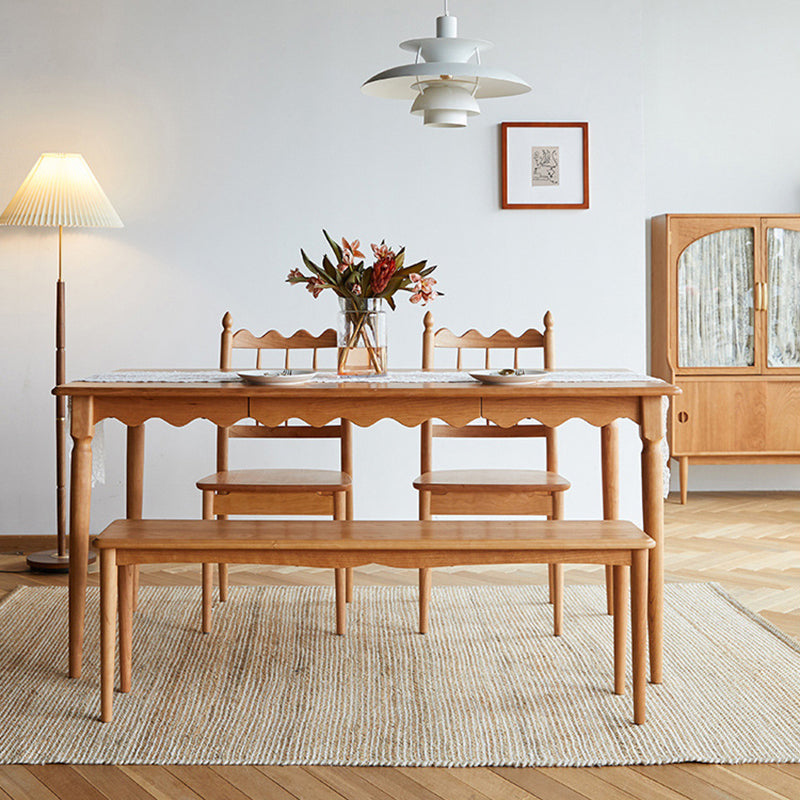 Traditional Vintage Cherry Wood Waveform Dining Chair Backrest Armless For Dining Room