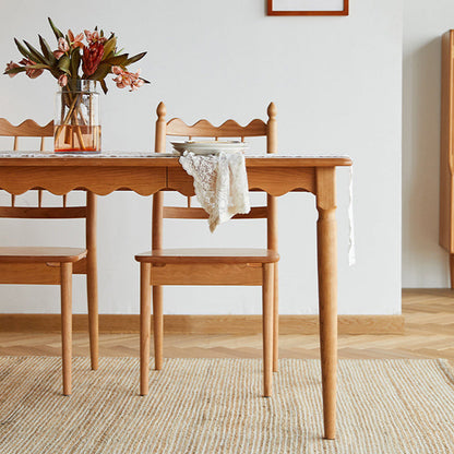 Traditional Vintage Cherry Wood Waveform Dining Chair Backrest Armless For Dining Room