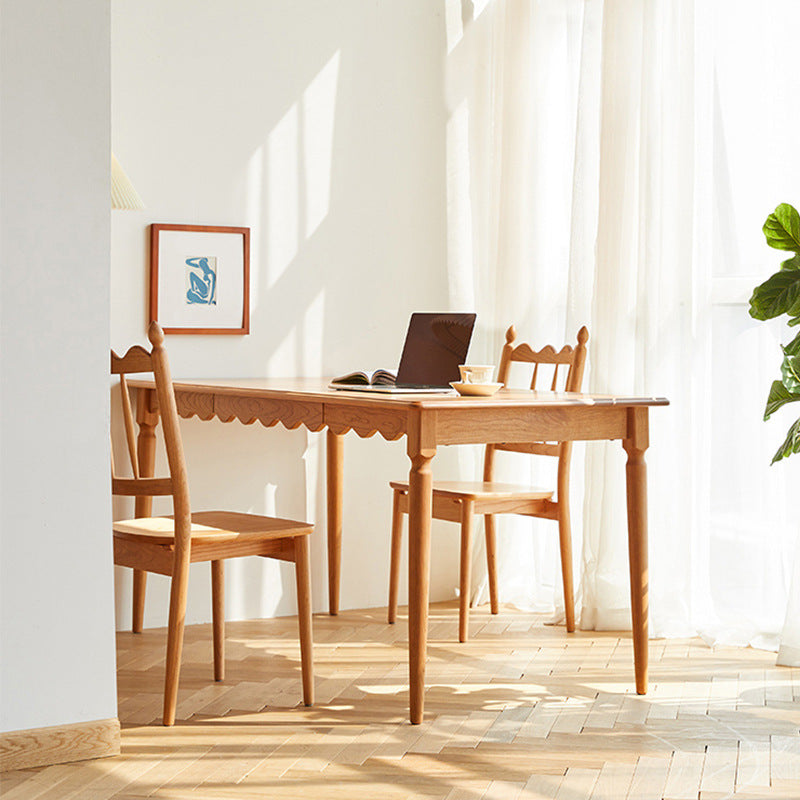 Traditional Vintage Cherry Wood Waveform Dining Chair Backrest Armless For Dining Room