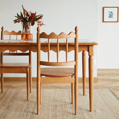 Traditional Vintage Cherry Wood Waveform Dining Chair Backrest Armless For Dining Room