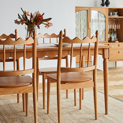 Traditional Vintage Cherry Wood Waveform Dining Chair Backrest Armless For Dining Room