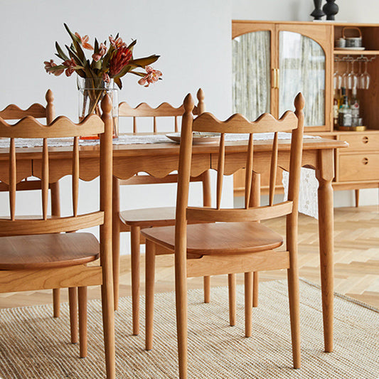 Traditional Vintage Cherry Wood Waveform Dining Chair Backrest Armless For Dining Room