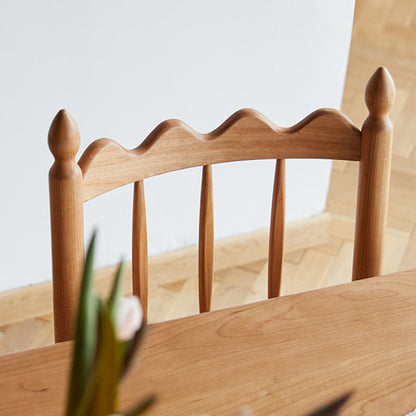 Traditional Vintage Cherry Wood Waveform Dining Chair Backrest Armless For Dining Room