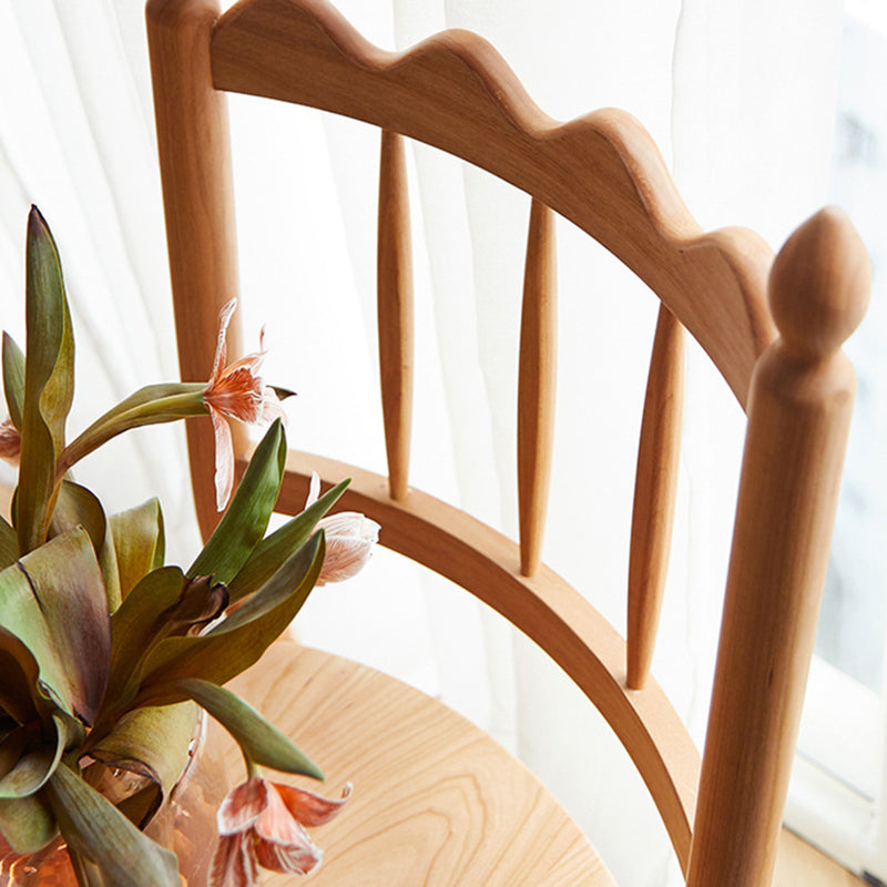 Traditional Vintage Cherry Wood Waveform Dining Chair Backrest Armless For Dining Room