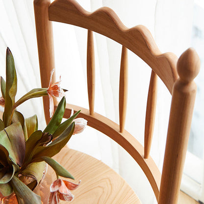 Traditional Vintage Cherry Wood Waveform Dining Chair Backrest Armless For Dining Room