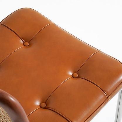 Traditional Vintage Arc Stainless Steel Leather Sponge Plastic Rattan Weaving Dining Chair Backrest Armless For Dining Room