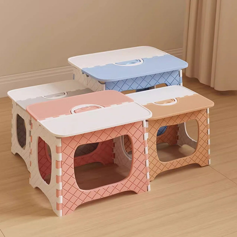 Contemporary Nordic Kids Foldable Portable Polypropylene Rectangular Diamond Check Pattern Low Stool Backless For Living Room
