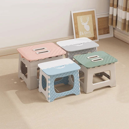 Contemporary Nordic Kids Foldable Portable Polypropylene Rectangular Diamond Check Pattern Low Stool Backless For Living Room
