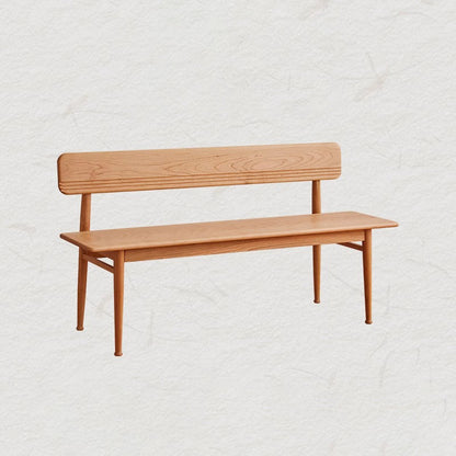 Contemporary Nordic Cherry Wood Rectangular Bench Backrest Armless Cushion For Dining Room