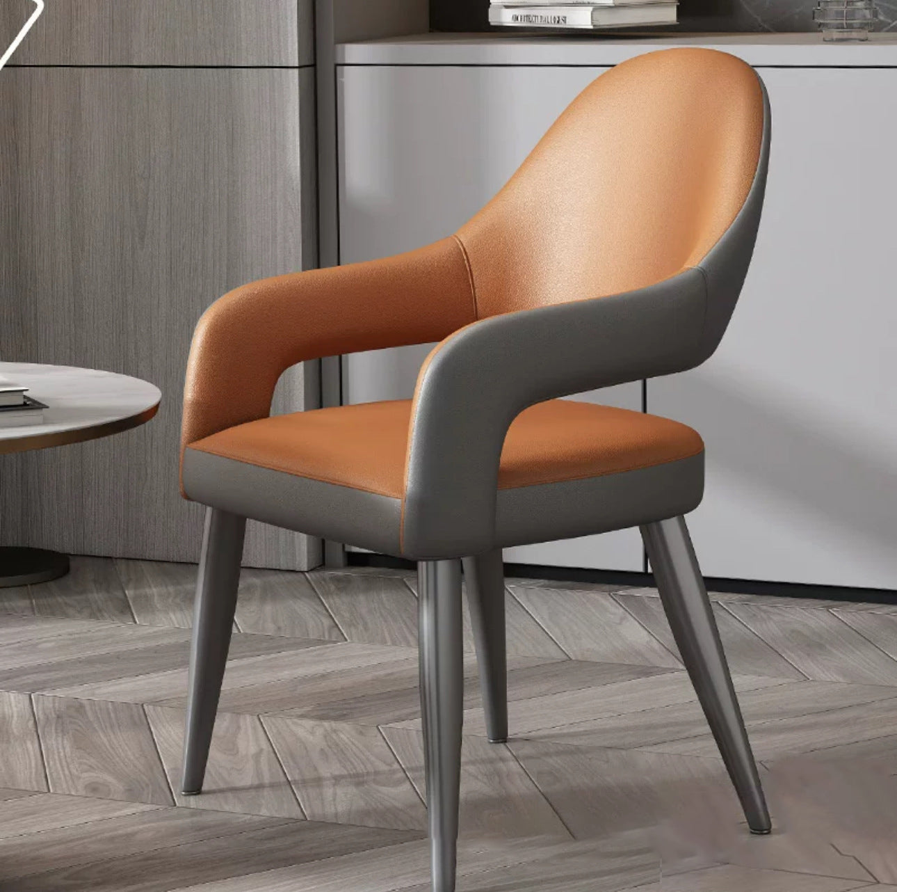 Modern Simplicity Iron PU Leather Sponge Square Elliptical Dining Chair Backrest Armrest For Dining Room