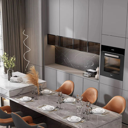 Modern Simplicity Iron PU Leather Sponge Square Elliptical Dining Chair Backrest Armrest For Dining Room