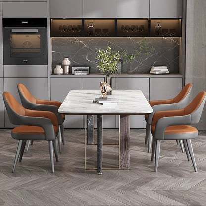 Modern Simplicity Iron PU Leather Sponge Square Elliptical Dining Chair Backrest Armrest For Dining Room