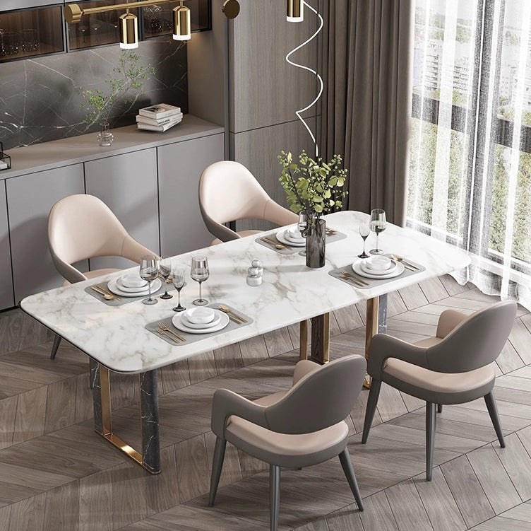 Modern Simplicity Iron PU Leather Sponge Square Elliptical Dining Chair Backrest Armrest For Dining Room