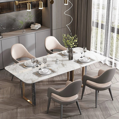 Modern Simplicity Iron PU Leather Sponge Square Elliptical Dining Chair Backrest Armrest For Dining Room