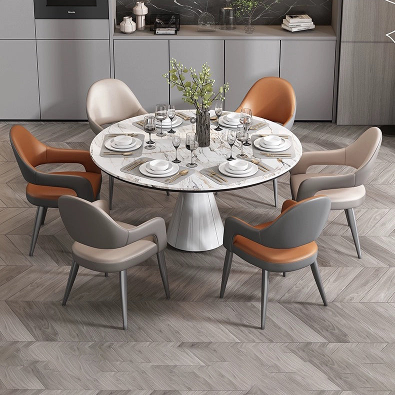 Modern Simplicity Iron PU Leather Sponge Square Elliptical Dining Chair Backrest Armrest For Dining Room