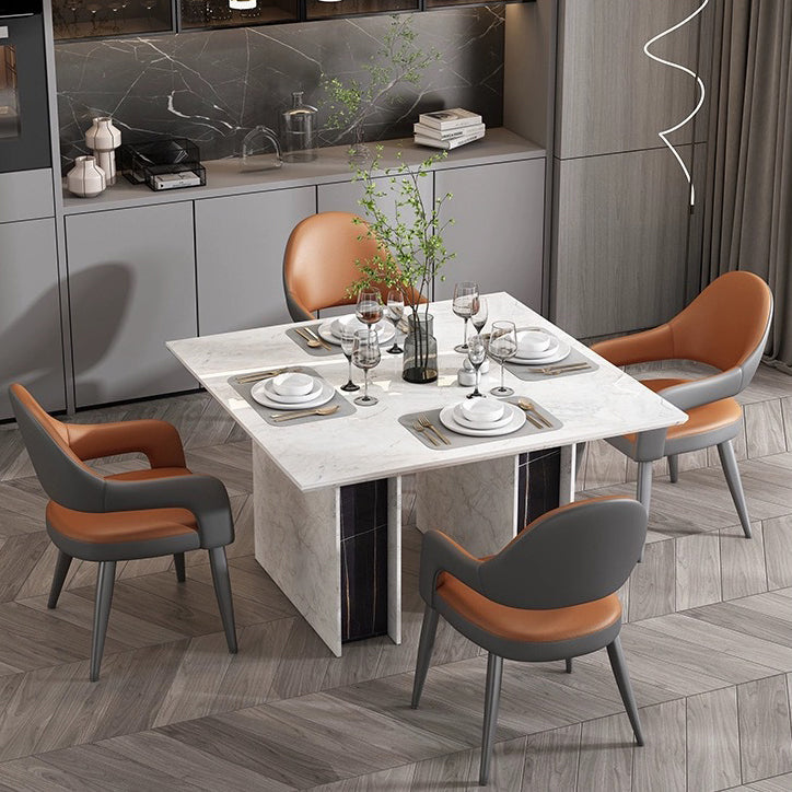 Modern Simplicity Iron PU Leather Sponge Square Elliptical Dining Chair Backrest Armrest For Dining Room